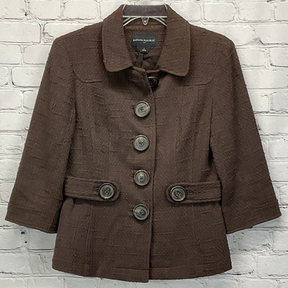 Banana Republic Jacket Women's Size 4 Brown Textured Tweed Preppy Lined Career